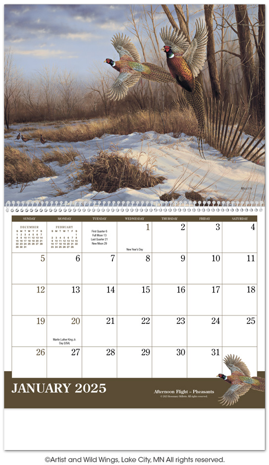 2024 Wildlife Art Calendar 11" X 19" Imprinted Spiral Bound; Drop Ad
