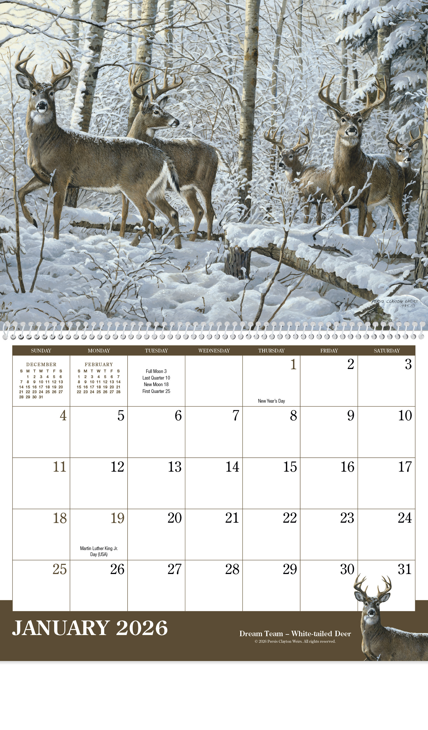 2024 Wildlife Art Calendar 11" X 19" Imprinted Spiral Bound; Drop Ad