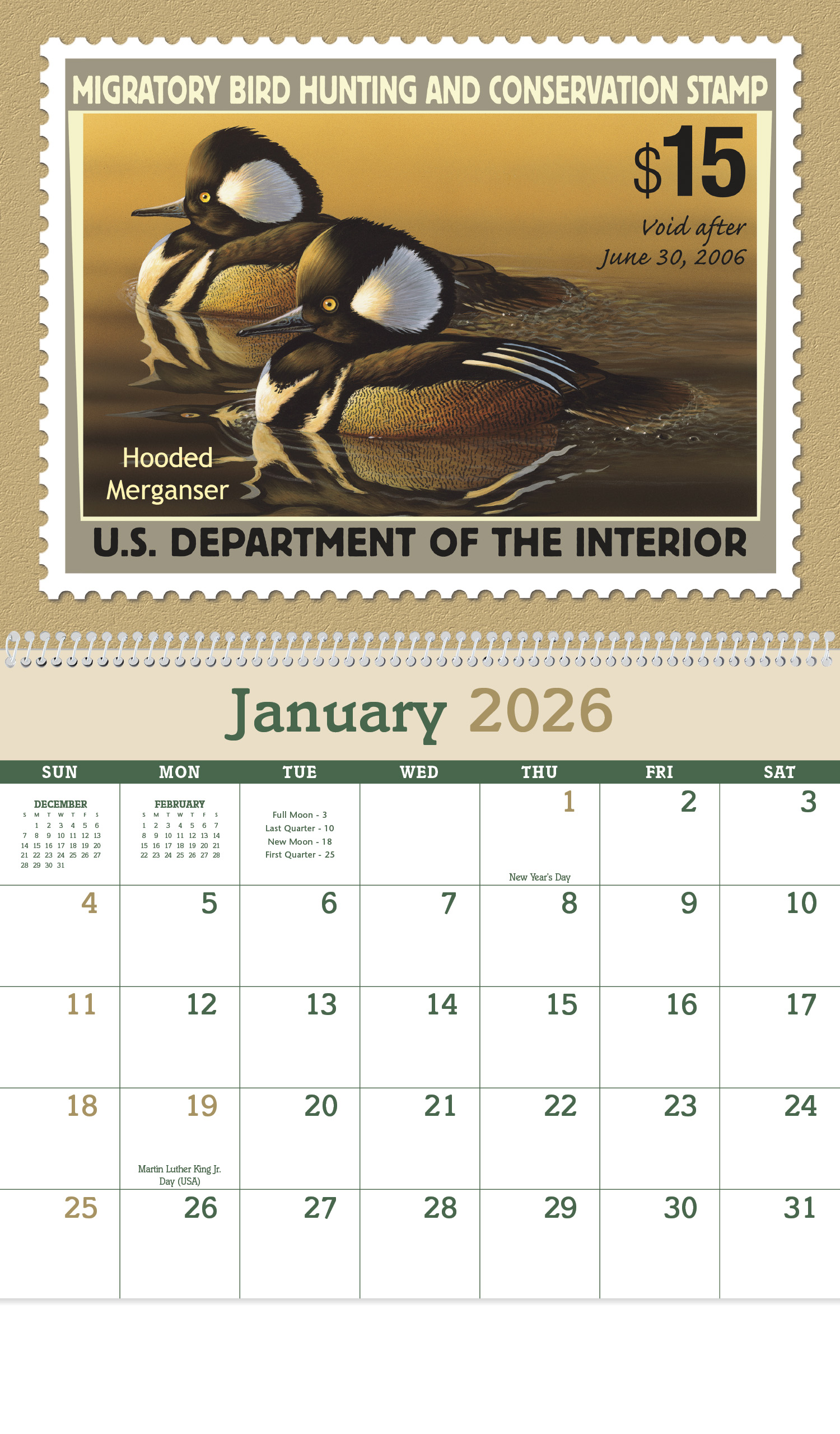 2024 Duck Stamps Calendar 11" X 19" Imprinted Spiral Bound; Drop Ad