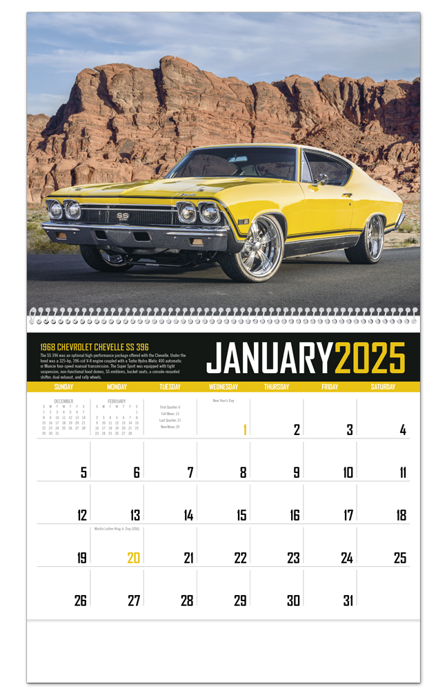 2024 Muscle Cars Calendar (1850) 11" X 19" Imprinted Spiral Bound