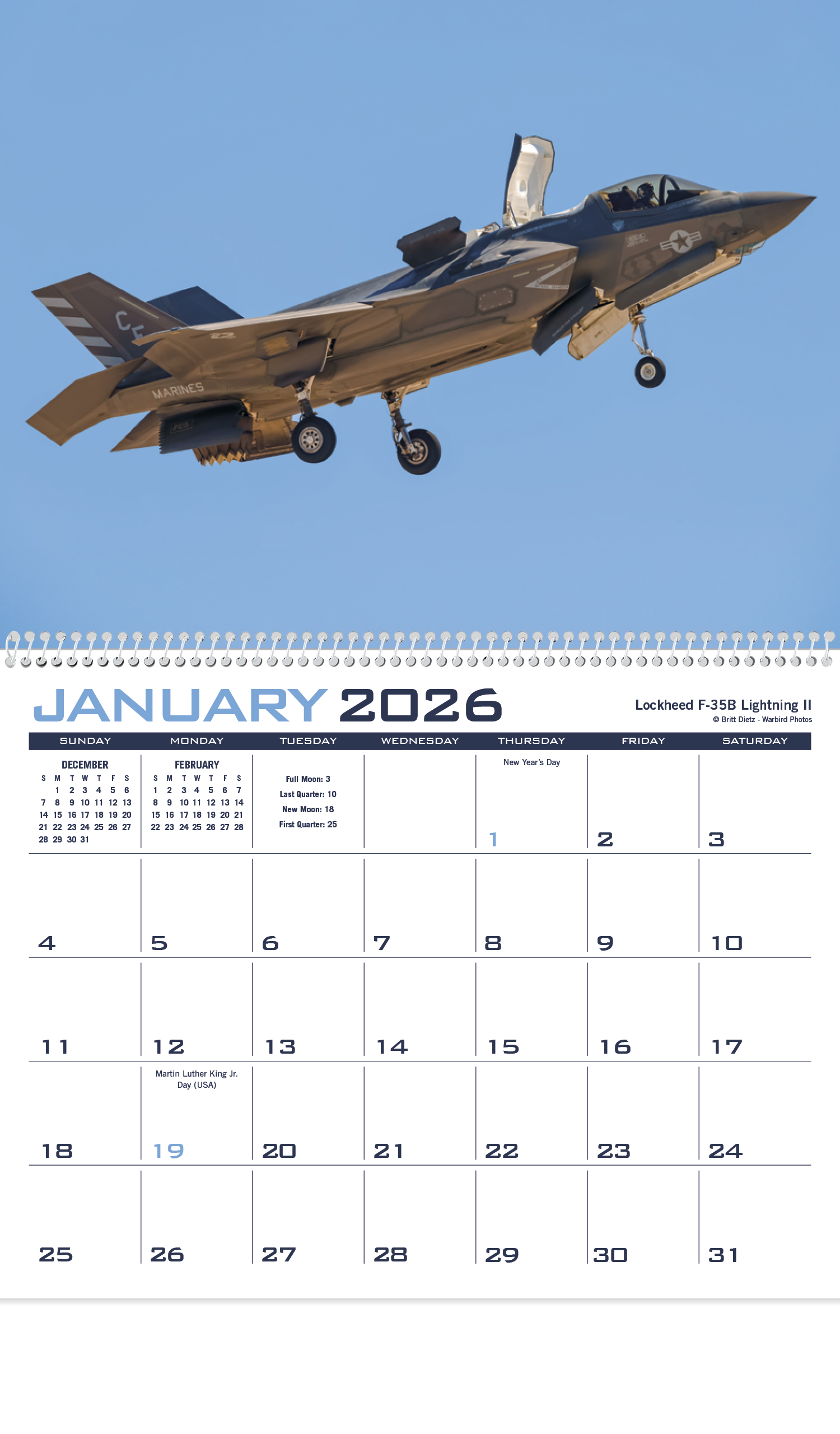 2024 Planes Calendar 11" X 19" Imprinted Spiral Bound; Drop Ad