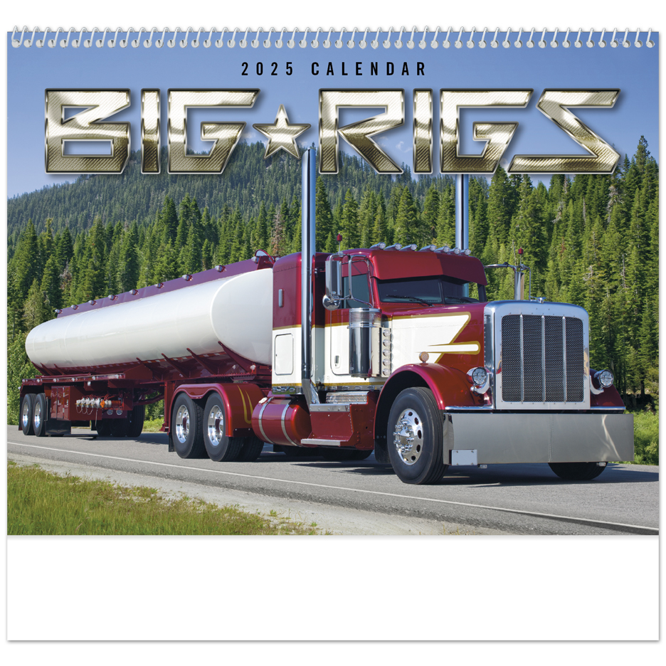 2024 Big Rigs Calendar 11" X 19" Imprinted Spiral Bound; Drop Ad