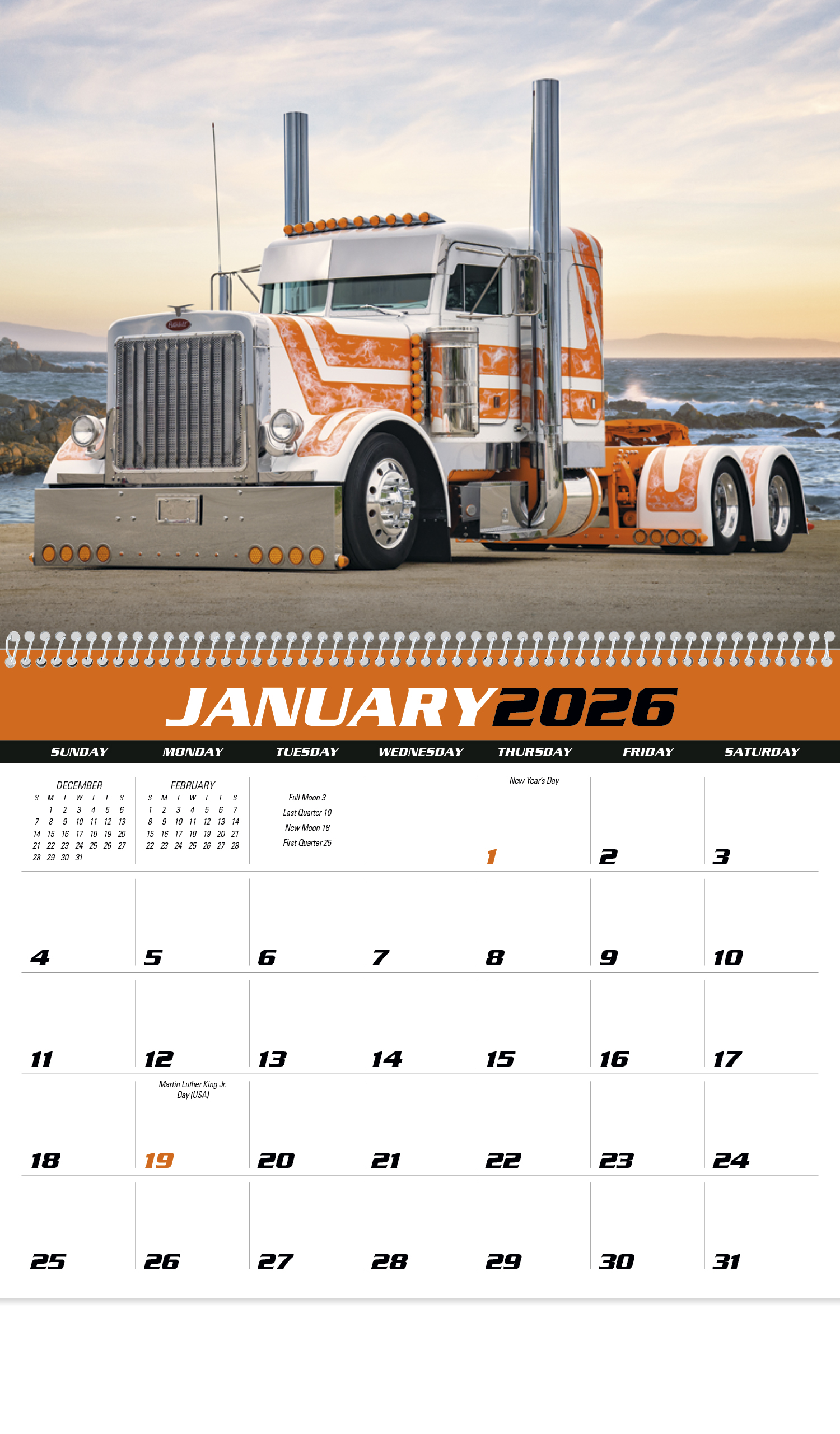 2024 Big Rigs Calendar 11" X 19" Imprinted Spiral Bound; Drop Ad