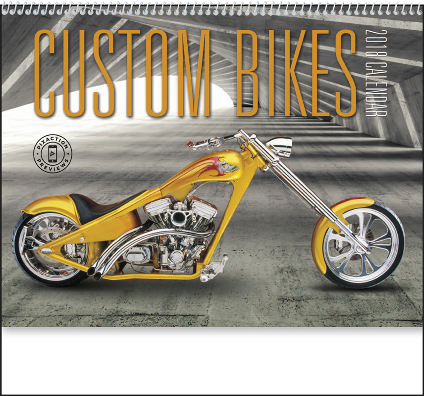 2018 Imprinted Bikes Calendar 11" X 19" Imprinted Spiral Bound; Drop