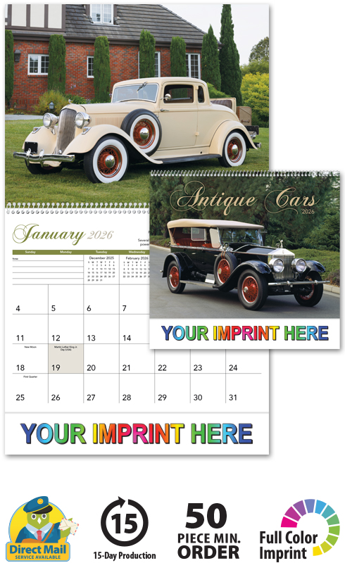 2024 Antique Cars Calendar (1858) | 11" X 19" Imprinted Spiral Bound