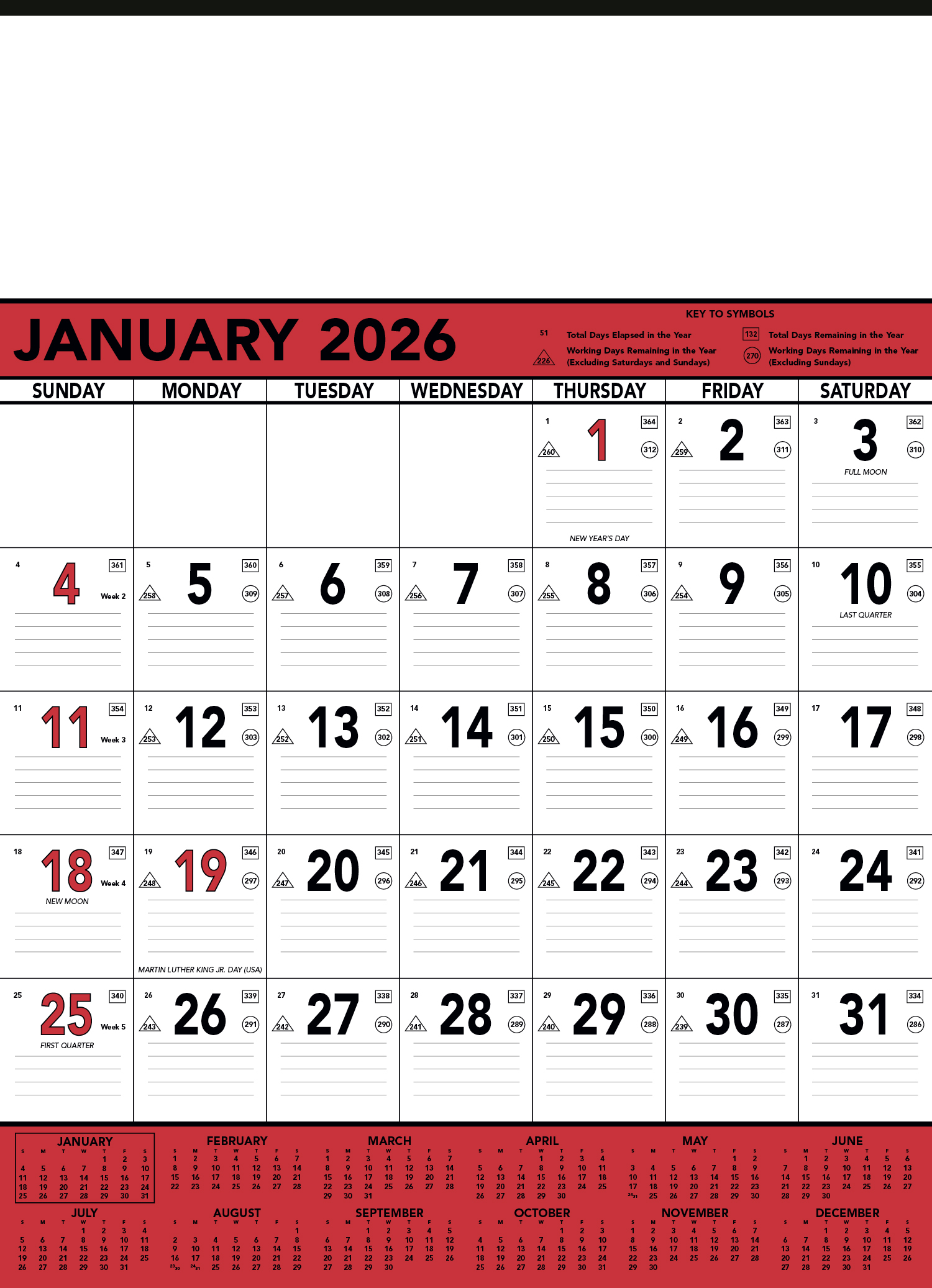 2026 Red & Black Contractor Memo Calendar 18" x 25" Imprinted