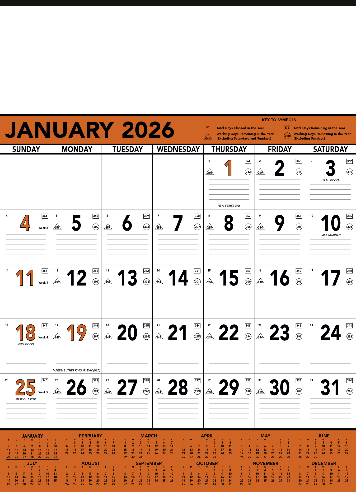 2024 Orange & Black Contractor Memo Calendar 18" x 25" Imprinted