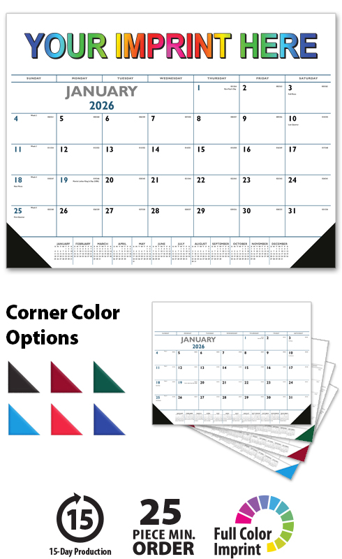 2025 Blue & Black Desk Pad Calendar  22" x 17" Deskpad Calendars