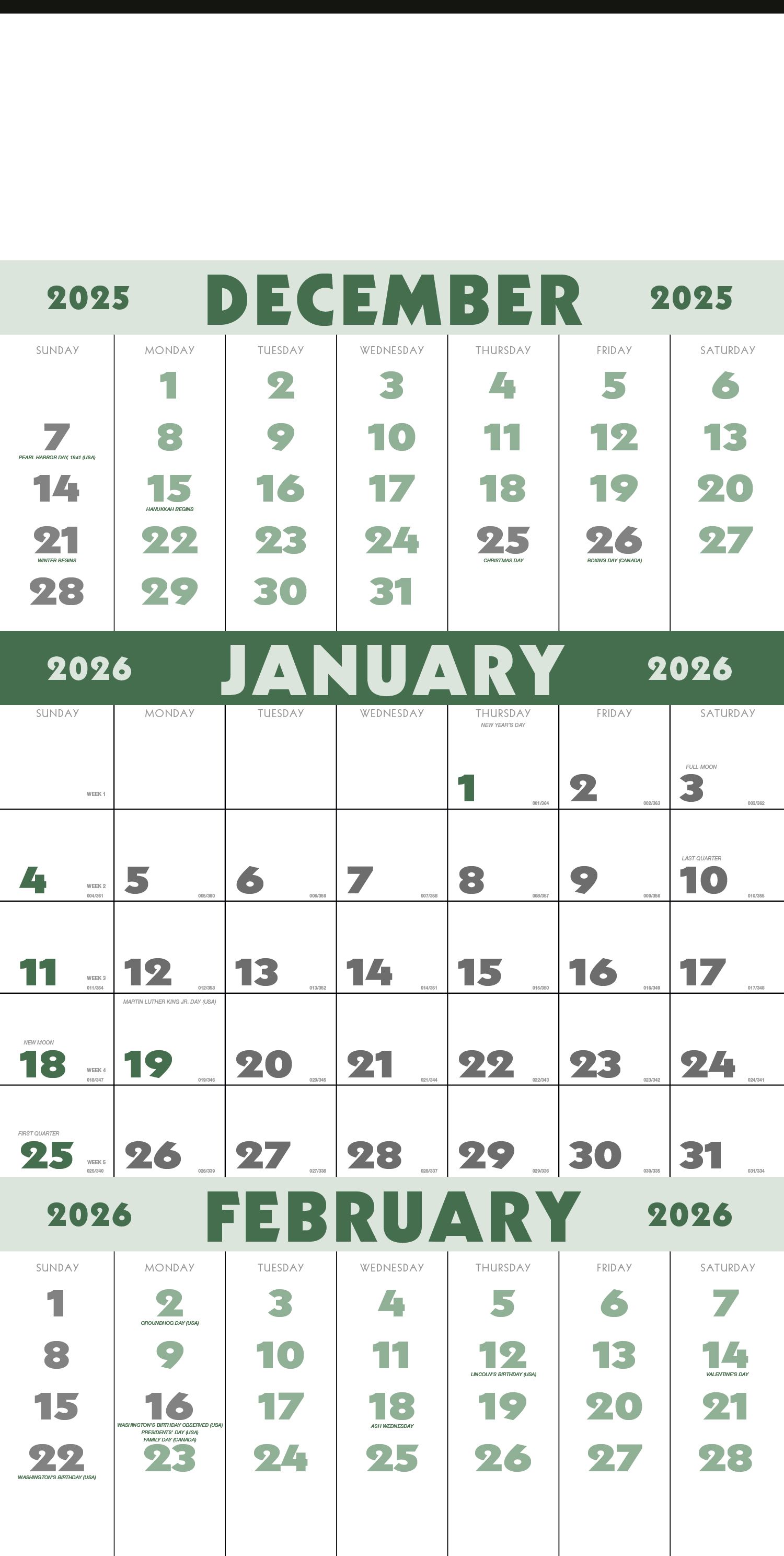 2025 3Month Planner (12sheet) Calendar 13" x 25" Imprinted 3Month