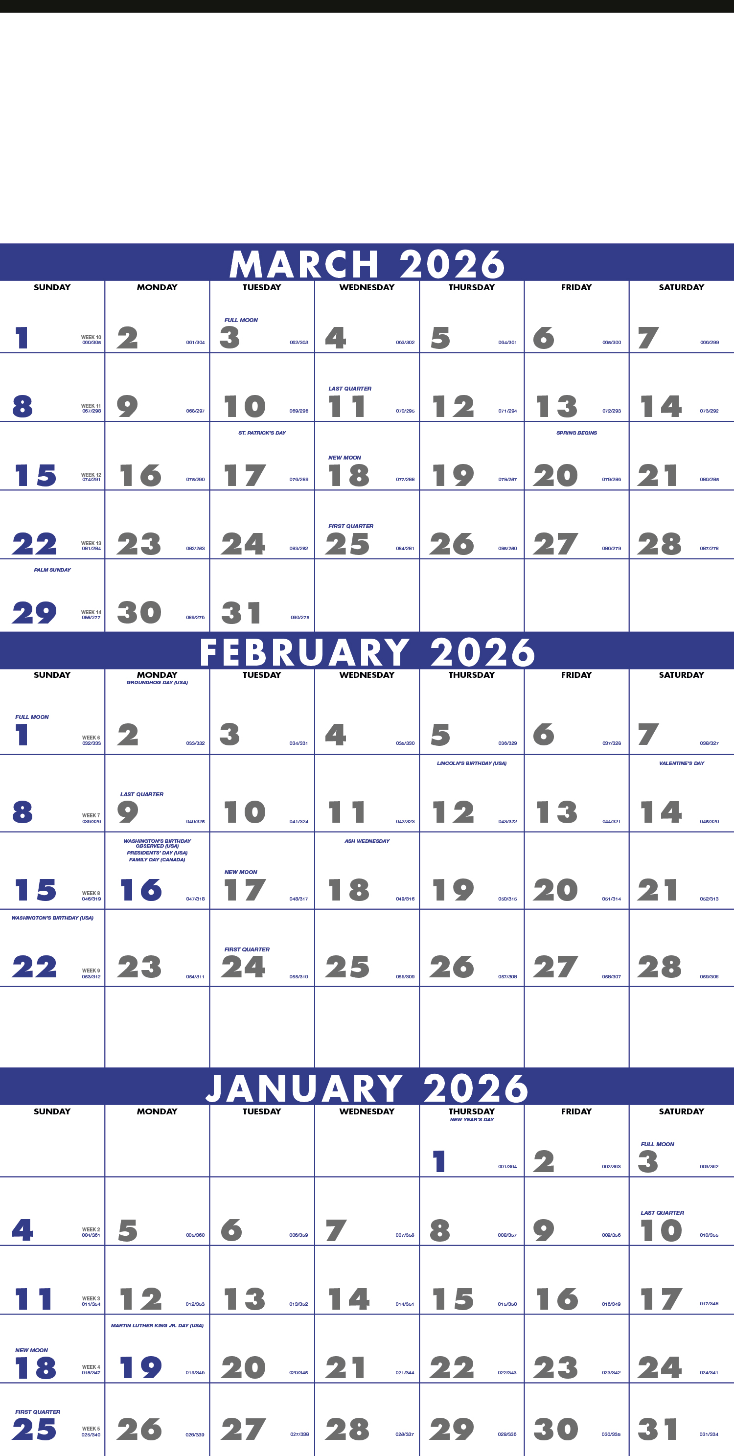 2022 Commercial 3Month Planner (4sheet) Calendar 13" x