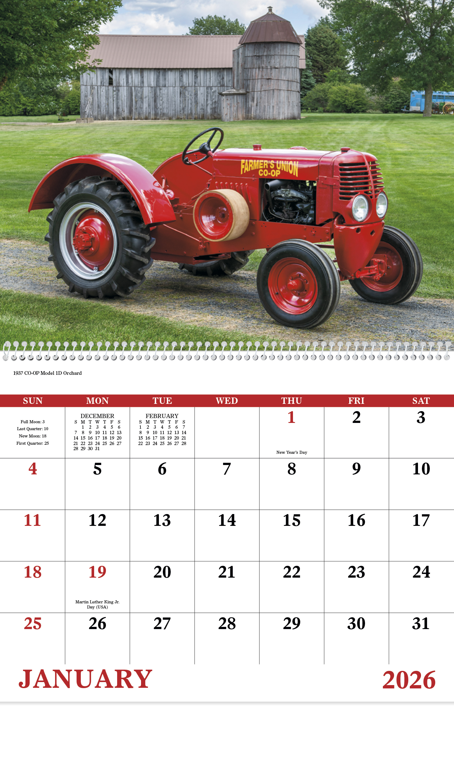 2024 Classic Tractor (Spiral) Calendar 11" X 19" Imprinted Spiral