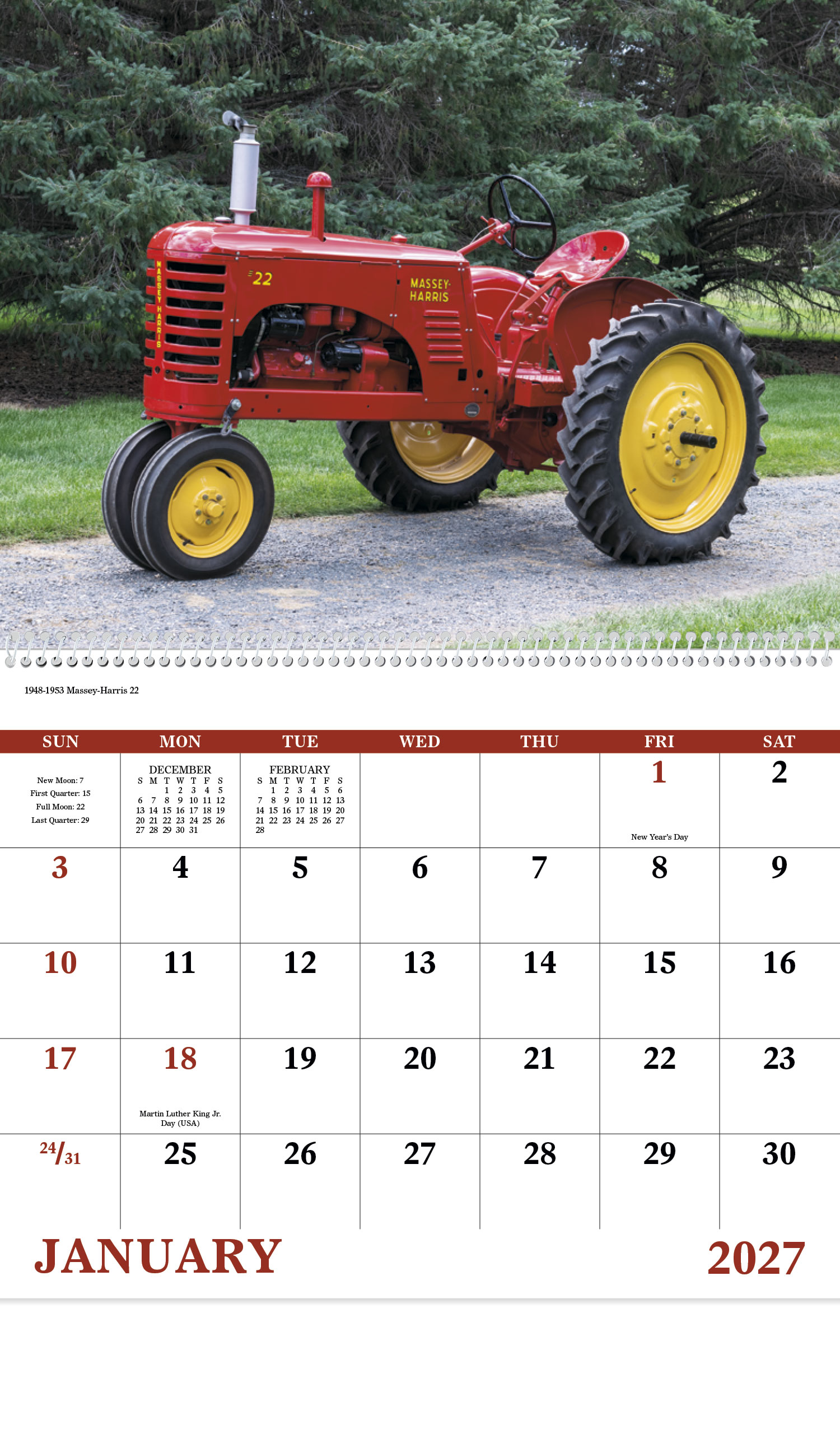 2024 Classic Tractor Spiral Calendar 11 X 19 Imprinted Spiral Bound Drop Ad Imprint Calendars