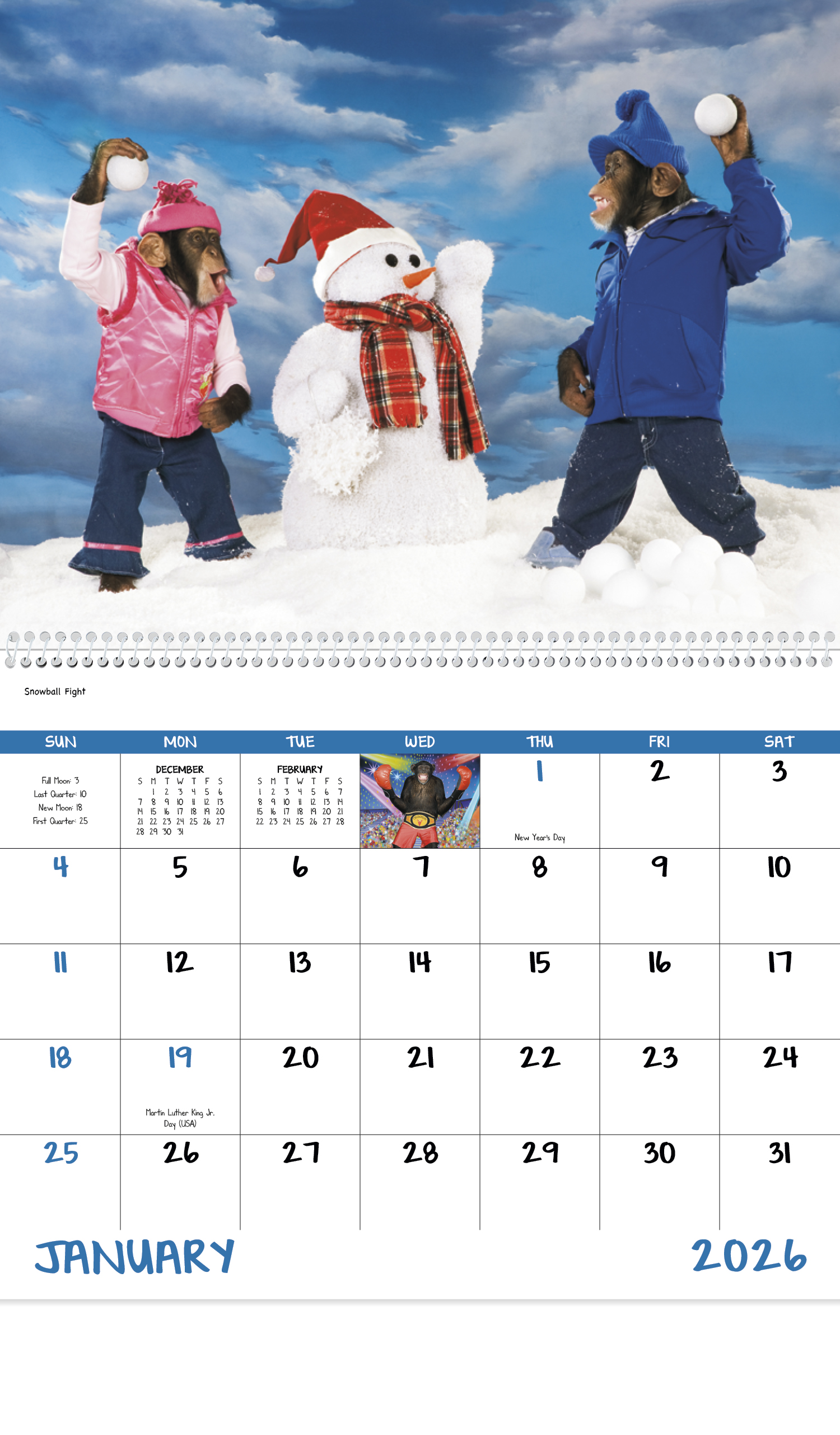 2024 Monkey Mischief (Spiral) Calendar 11" X 19" Imprinted Spiral