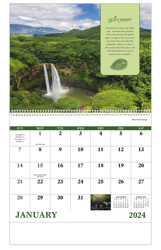 2019 going green spiral calendar 11 quot x 19 quot imprinted wall calendar 2019