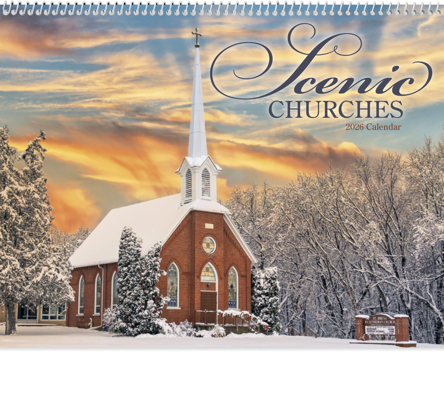 2025 Scenic Churches Calendar 11" X 19" Imprinted Spiral Bound; Drop