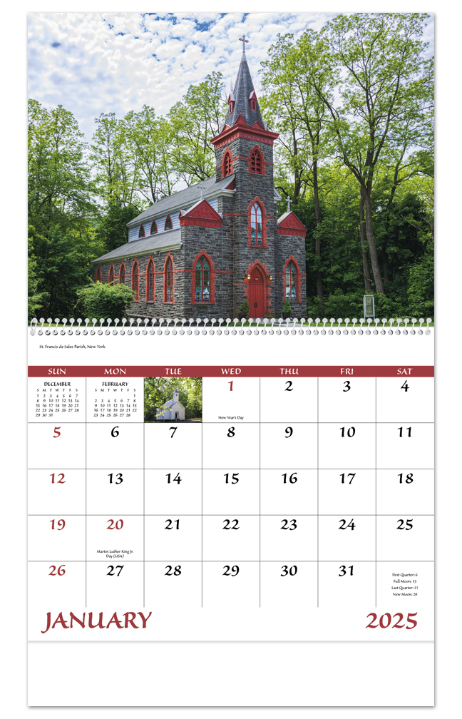 2024 Scenic Churches Calendar 11" X 19" Imprinted Spiral Bound; Drop