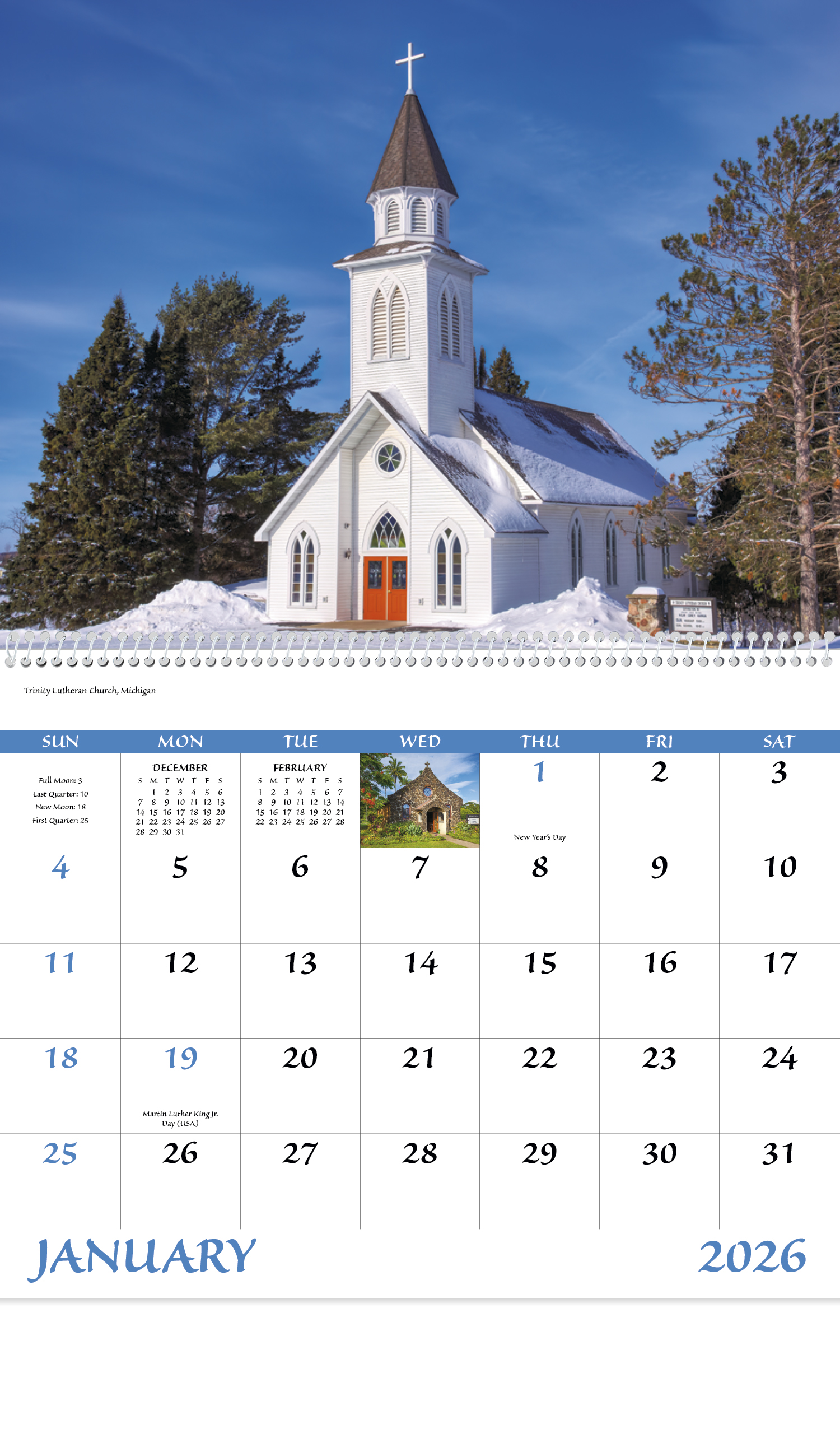 2024 Scenic Churches Calendar 11" X 19" Imprinted Spiral Bound; Drop