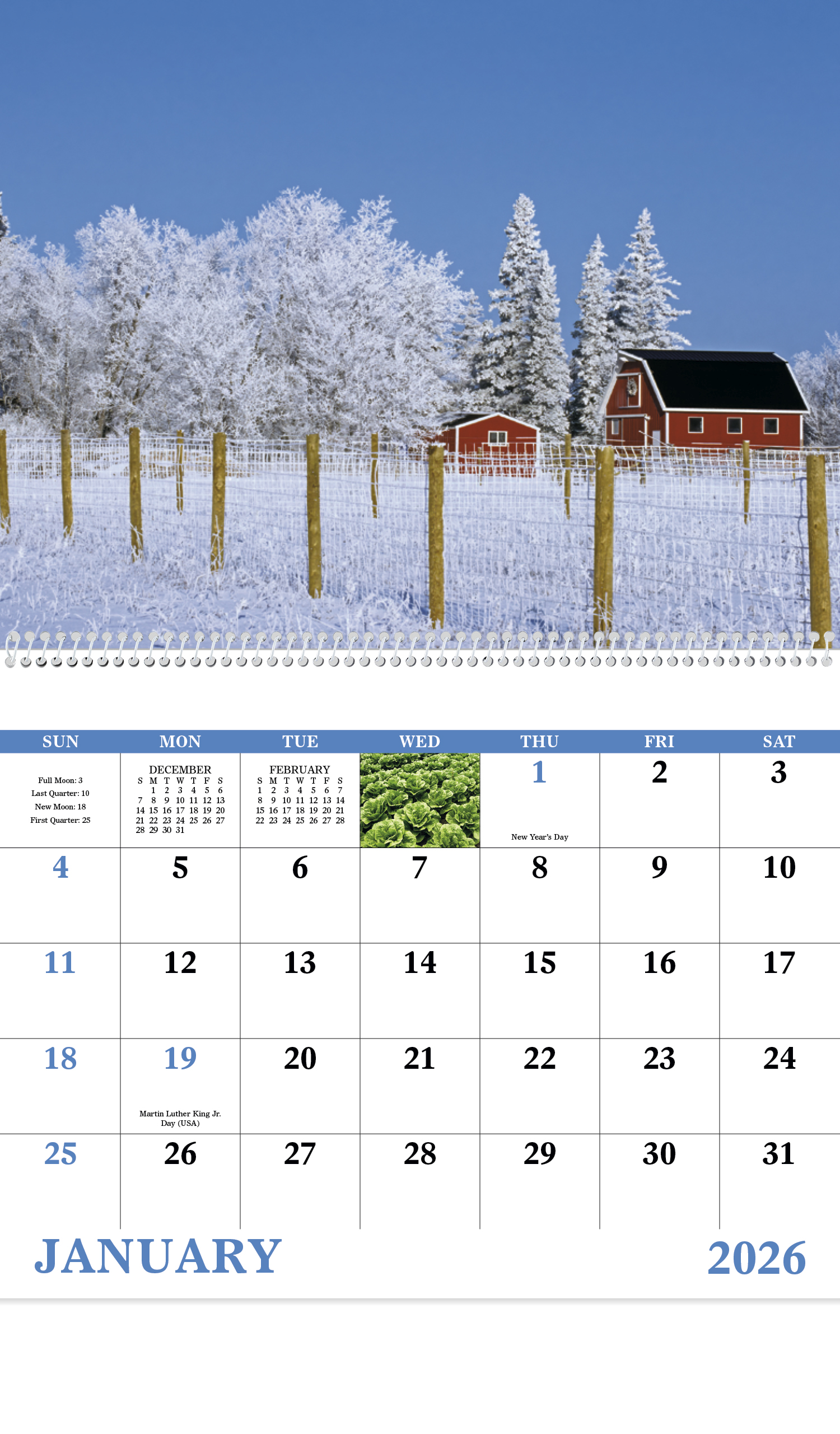 2024 Agriculture Calendar 11" X 19" Imprinted Spiral Bound; Drop Ad