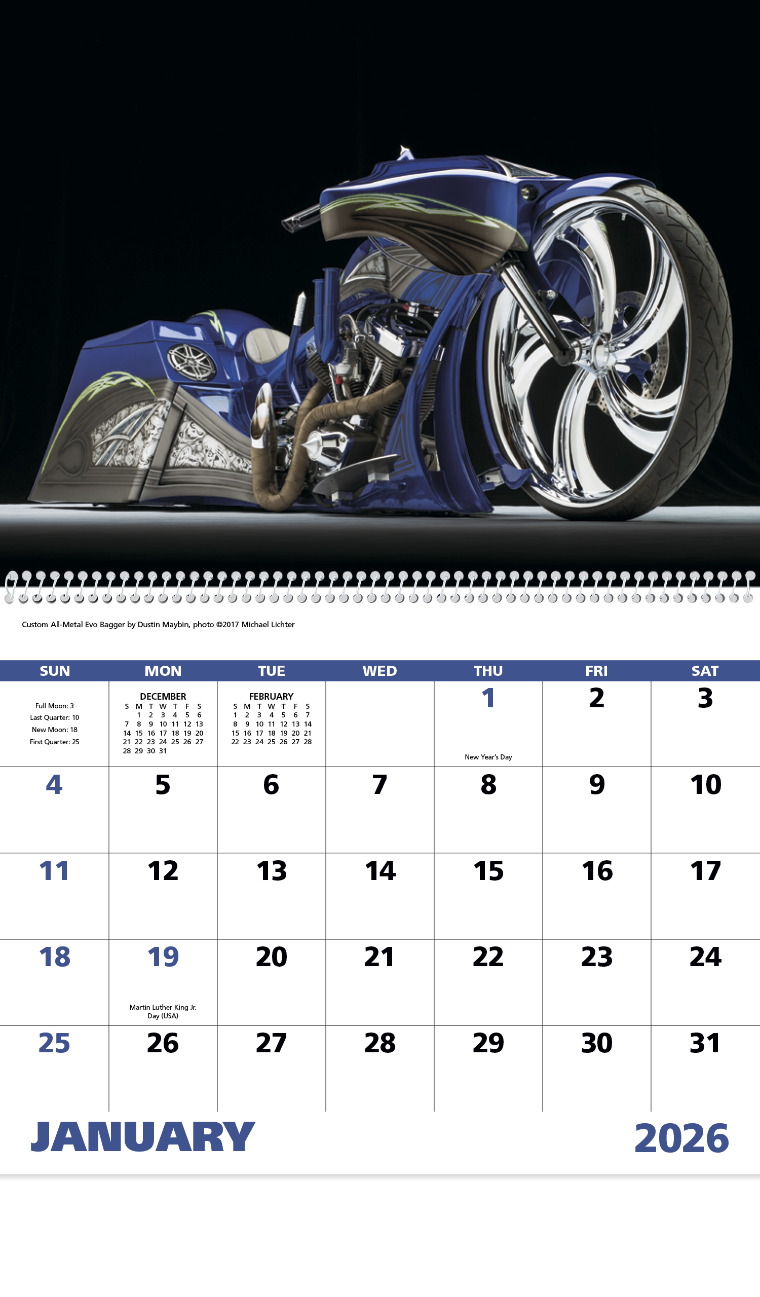 Motorcycles Spiral Calendar