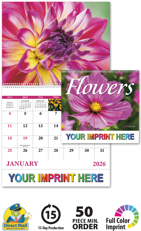 Flowers Spiral Wall Calendar | ValueCalendars.com