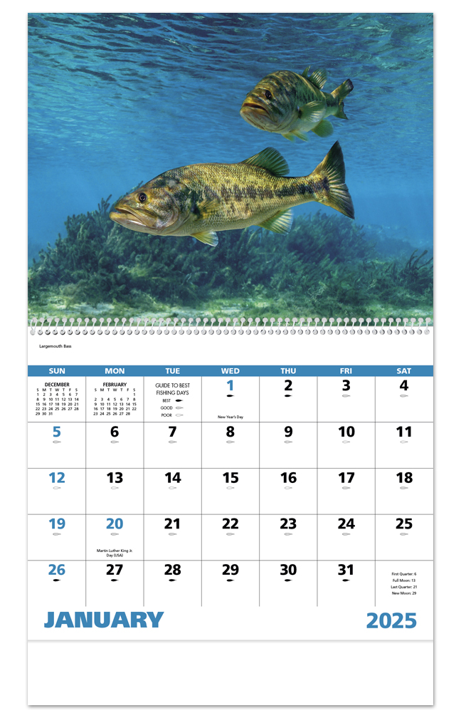 2023 Fishing (Spiral) Calendar 11" X 19" Imprinted Spiral Bound; Drop