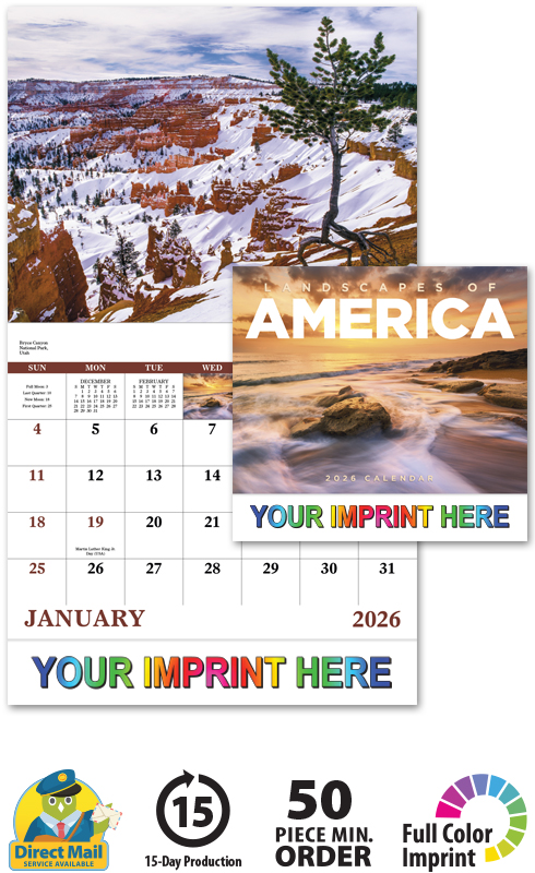 2024 Landscapes Of America Calendar | 11" X 19" Imprinted Staple Bound
