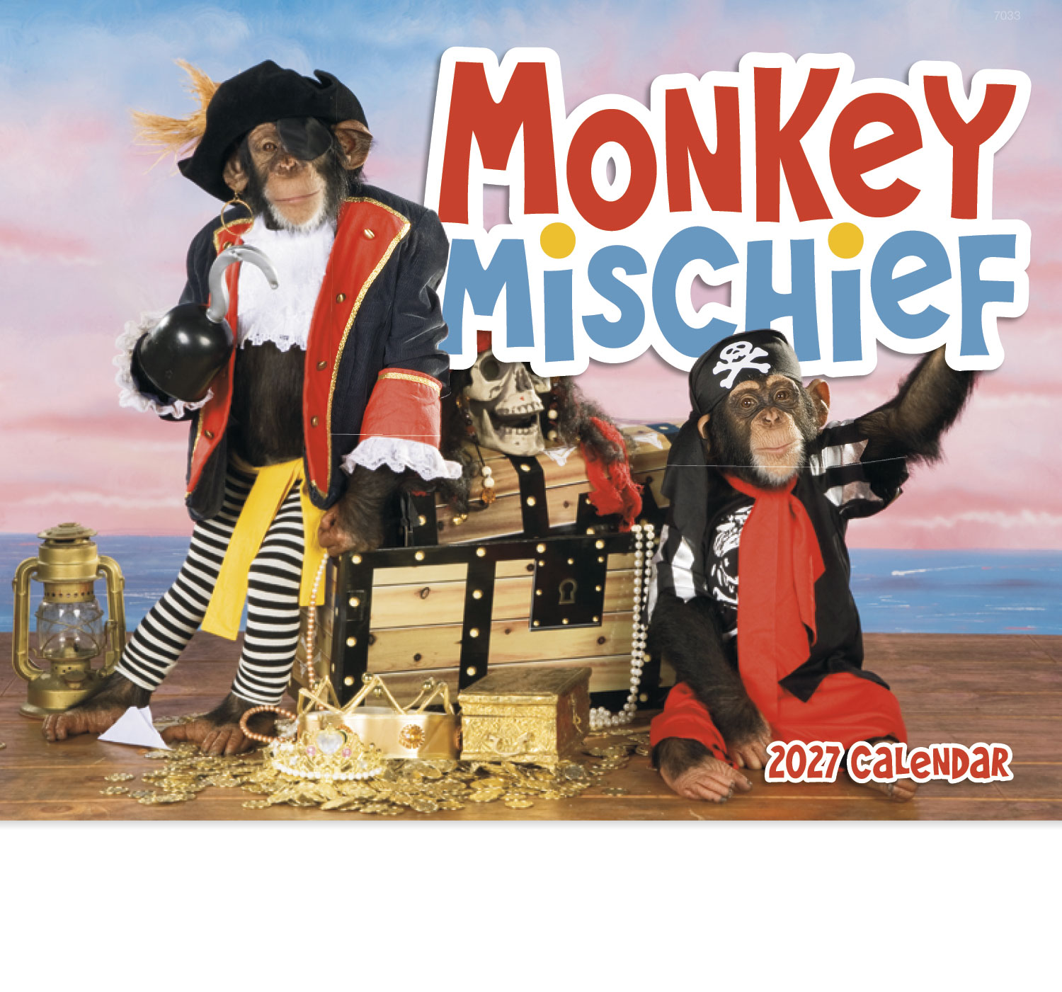 2024 Monkey Mischief Calendar 11 X 19 Imprinted Staple Bound Drop Ad Imprint Calendar