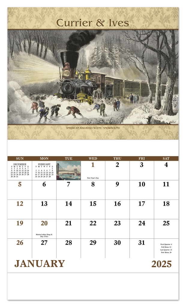 2024 Currier & Ives Calendar 11" X 19" Imprinted Staple Bound; Drop
