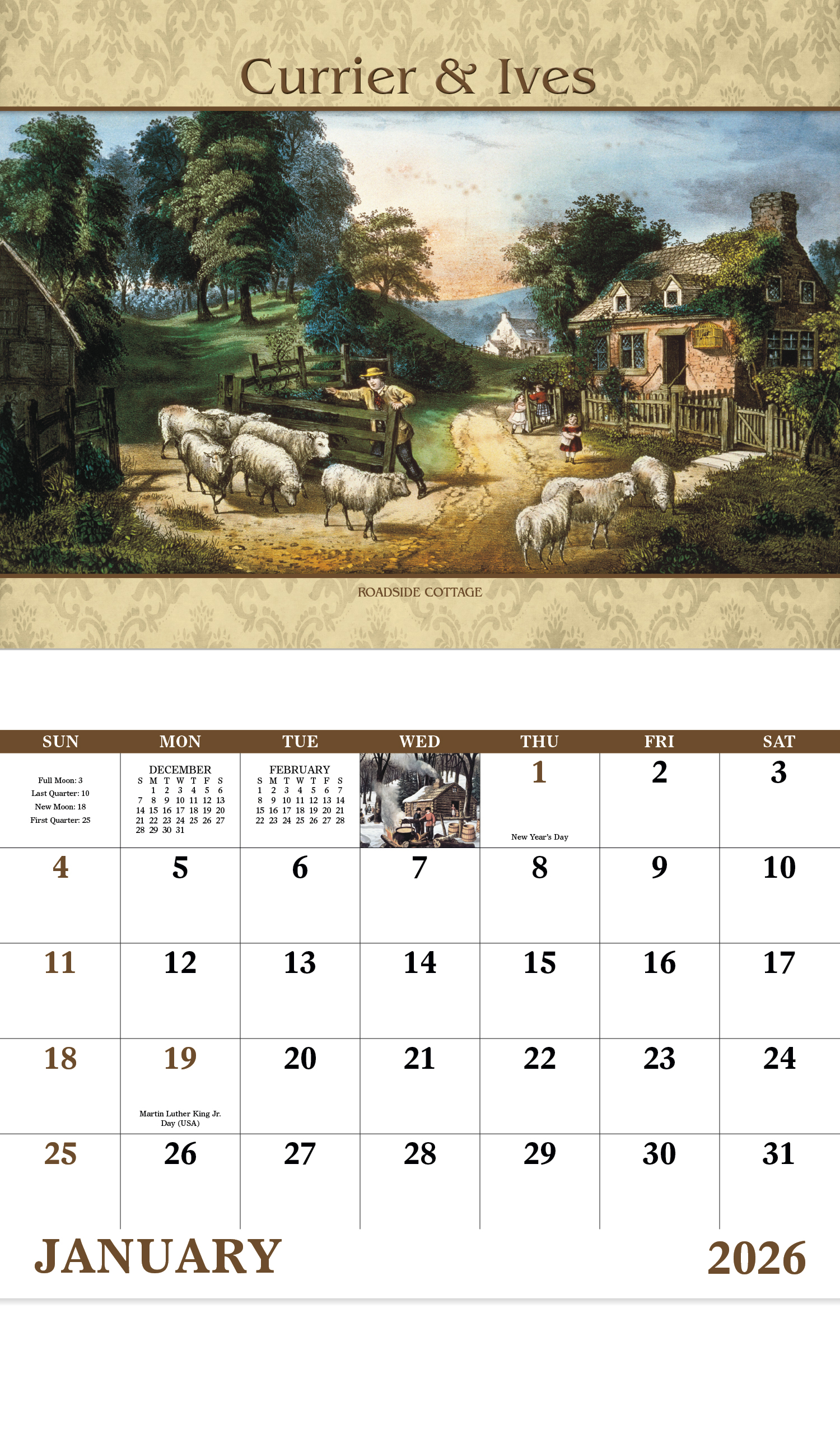 2024 Currier & Ives Calendar 11" X 19" Imprinted Staple Bound; Drop