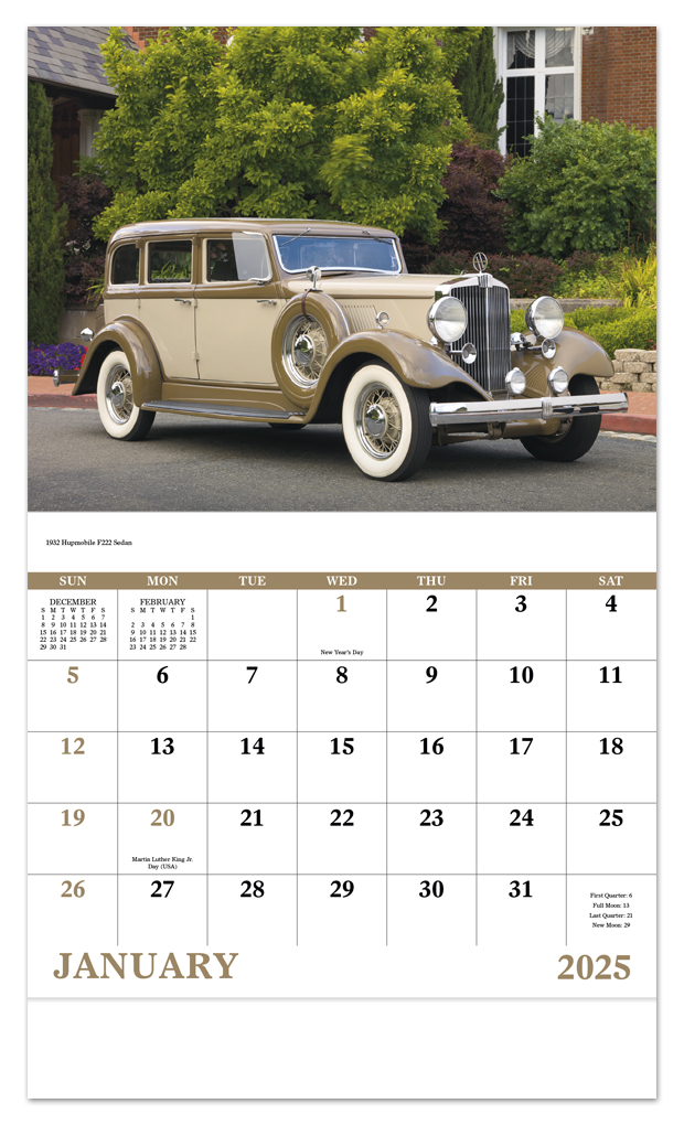 2024 Antique Autos Calendar 11" X 19" Imprinted Staple Bound; Drop Ad