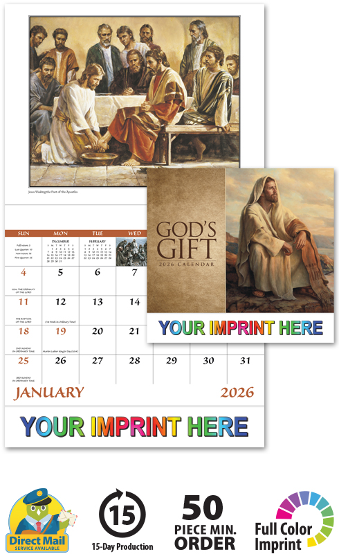 2025 God's Gift Calendar  11" X 19" Imprinted Staple Bound; Drop Ad Imprint Calendars