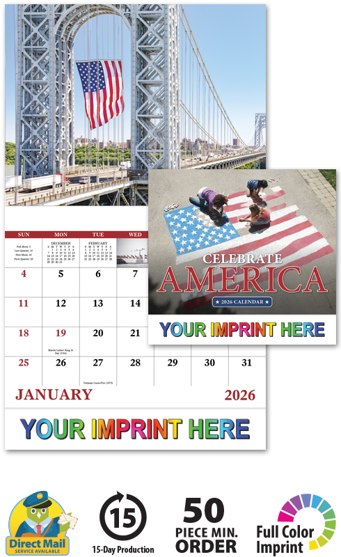 2024 Celebrate America Calendar | 11" X 19" Imprinted Staple Bound