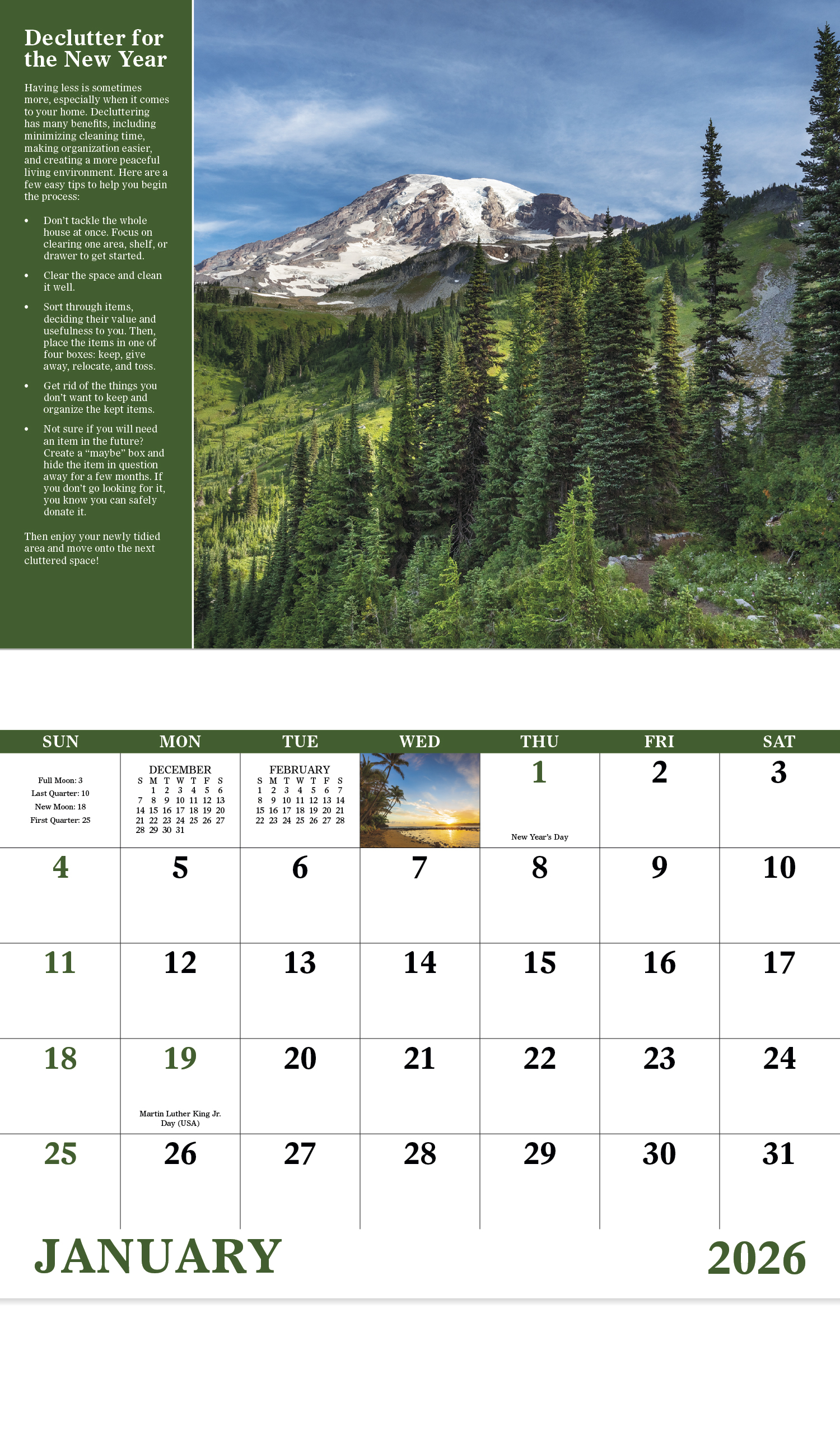 2025 Healthy Living Calendar 11" X 19" Imprinted Staple Bound; Drop