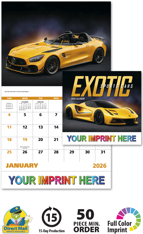 2024 Exotic Sports Cars Calendar | 11" X 19" Imprinted Staple Bound