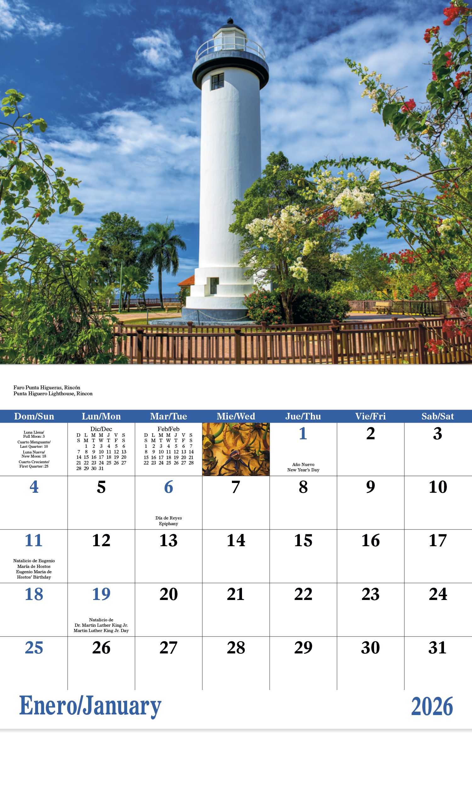 2024 Puerto Rico Calendar 11" X 19" Imprinted Staple Bound; Drop Ad