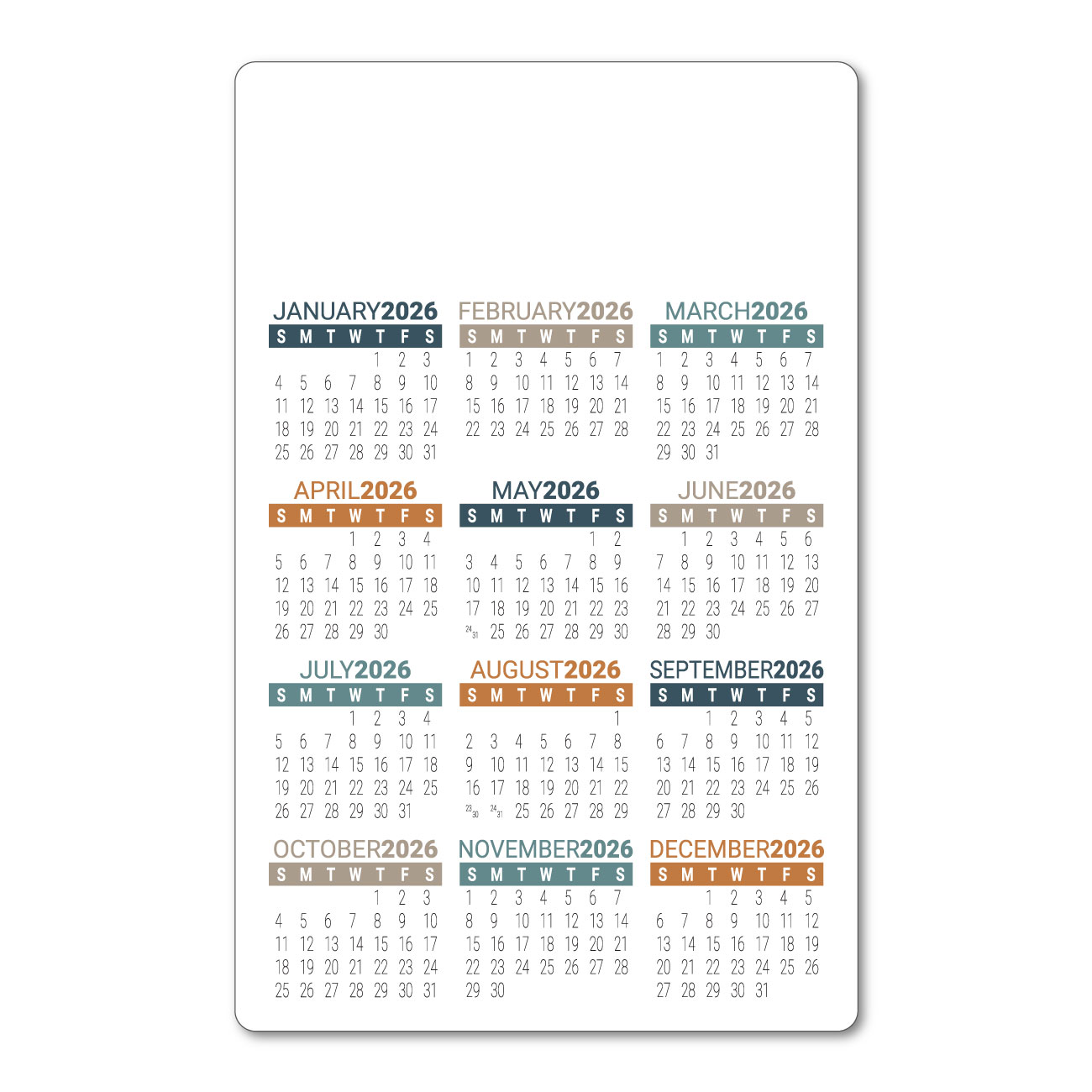 2020 Wallet Calendars | 3.5&quot; x 2.25&quot; Customized Card Calendar