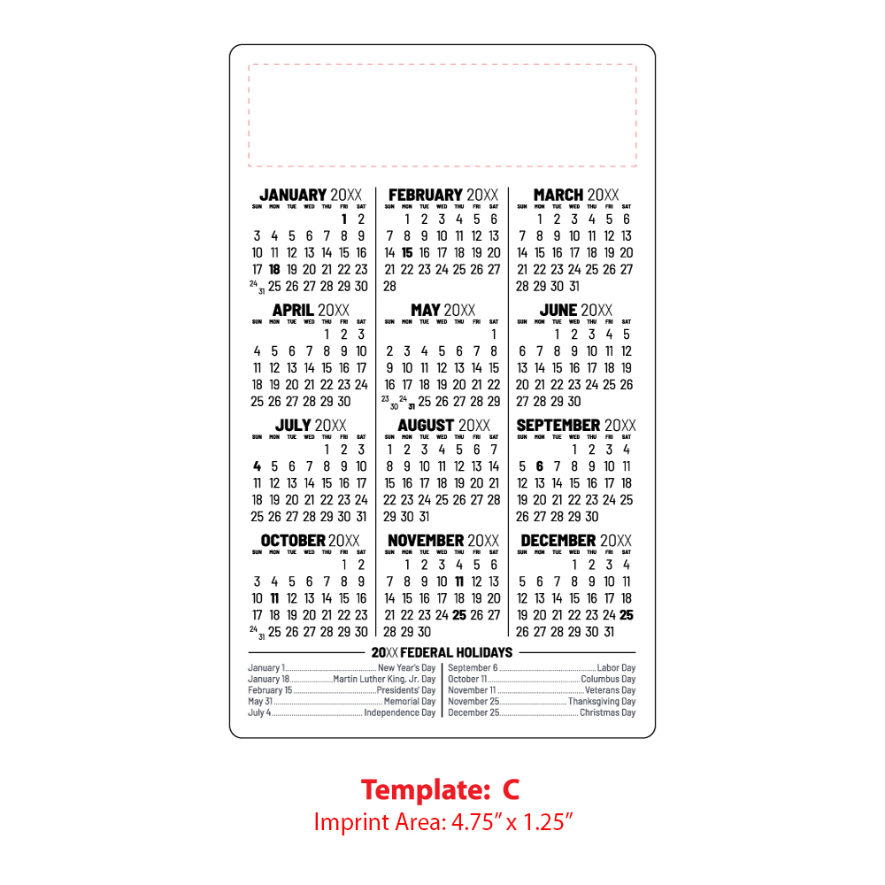 Laminated Card Calendar, 5.25 x 8.5