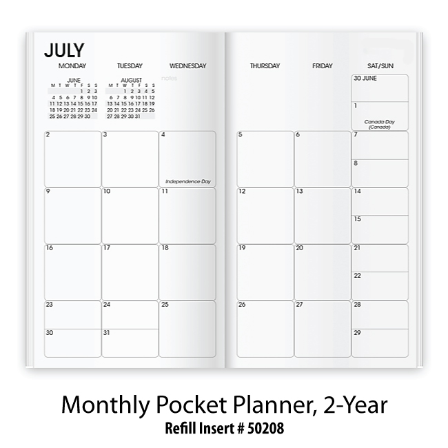 Refill stock insert monthly pocket planner 2 year