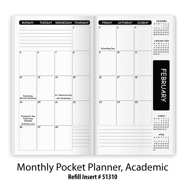 Refill/Stock Insert Monthly Pocket Planner, Academic
