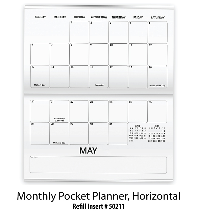 Refill/Stock Insert Monthly Pocket Planner, Horizontal