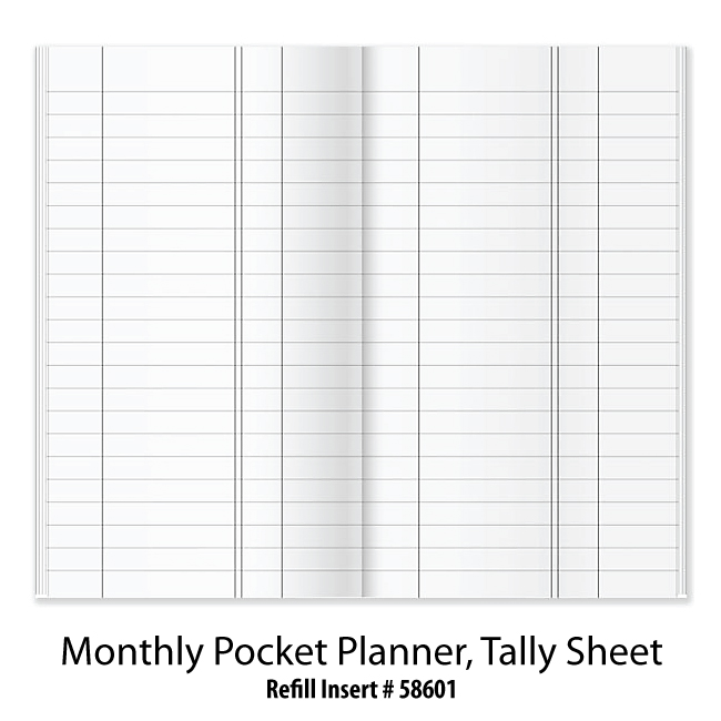 Refill/Stock Insert Monthly Pocket Planner, Tally Sheet