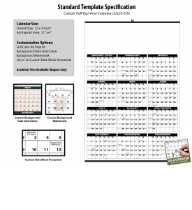 • Custom Full Year View Write-On/Wipe-Off Calendar (22x33-5/8)