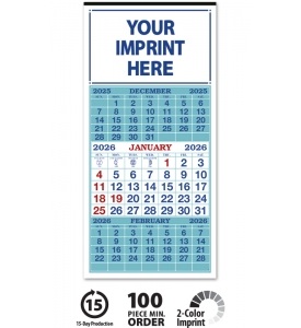 3-Month View Calendar, 13 x 27 (Lt Blue &amp; Red)