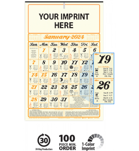 6 Sheet Almanac Calendar, Antique Cream Paper (11x17)