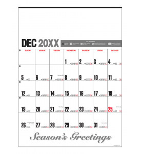 Yearly Record® Contractor Memo Calendar, Grey &amp; Red