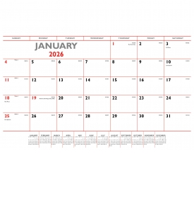 Desk Pad Calendar, Red &amp; Black (No Corners)