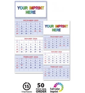 3-Month Commercial Planner Calendar, Red &amp; Blue