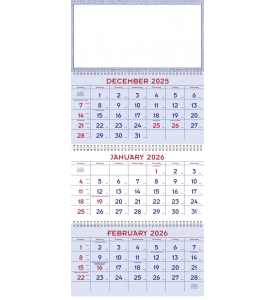 3-Month Commercial Planner Calendar, Red &amp; Blue