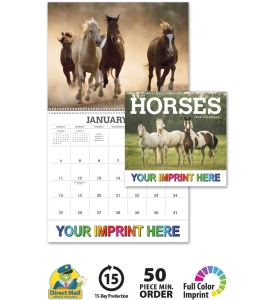 2025 Horses Calendar 11" X 19" Imprinted Spiral Bound; Drop Ad Imprint Calendars