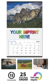 2025 Landscapes Of America (Spiral) Calendar  11 X 19 Imprinted Spiral  Bound; Drop Ad Imprint Calendar